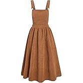 Floerns Women's Corduroy Backless Overall Dress Ruffle A Line Midi Pinafore Dresses