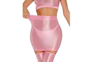 FEOYA Women’s Oil Shiny Bodycon Skirts Silky Smooth Pencil Mini Skirts Sexy Glossy Hot Skirts Club Party
