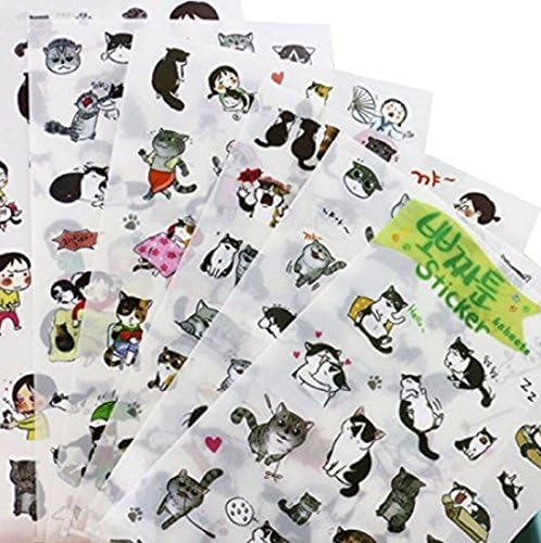 Wendingstan 6 Sheets Super Cute Cat Stickers for DIY Albums Diary Decoration Cartoon Scrapbooking Kawaii School Office Stationery