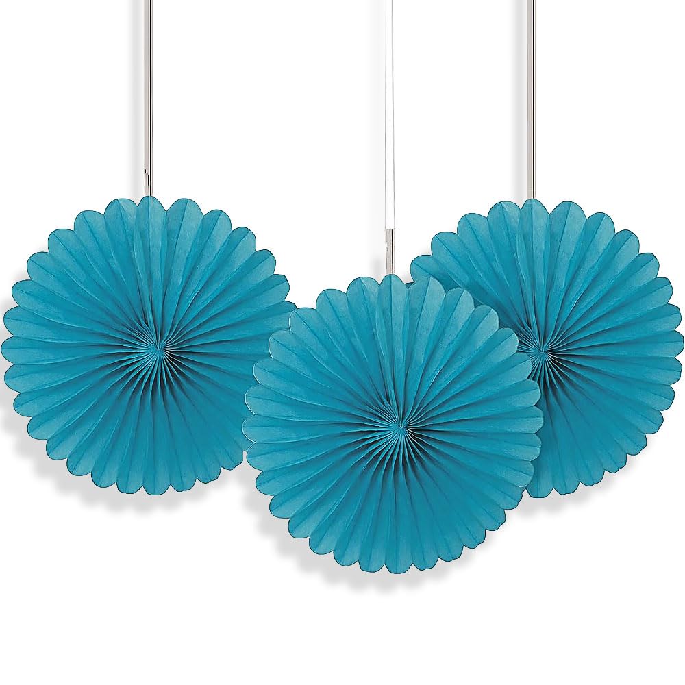 Unique Party 63253 - Mini Teal Tissue Paper Fan Decorations, Pack of 3 — image 1
