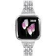 Mtozon Metal Bands Compatible with Fitbit Versa/Versa 2/Versa Lite, Replacement Metal Rhinestone Bling Bracelet Wristband for Women, Silver Rose Gold Black