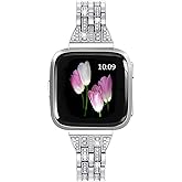 Mtozon Bands Compatible with Fitbit Versa 2/Versa Lite/Versa, Women Replacement Metal Rhinestone Bling Bracelet Wristband, Silver