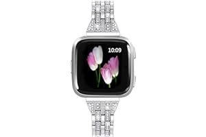 Mtozon Metal Bands Compatible with Fitbit Versa/Versa 2/Versa Lite, Replacement Metal Rhinestone Bling Bracelet Wristband for Women, Silver Rose Gold Black