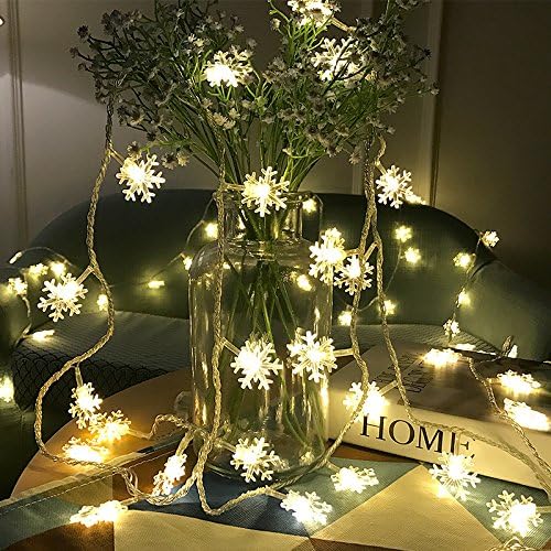 AttitudeDO-Snowflake String Lights 10 ft 20 Lights Battery Operated Waterproof for Garden Patio Bedroom Decor Indoor Outdoor Lighting, White（Battery power）