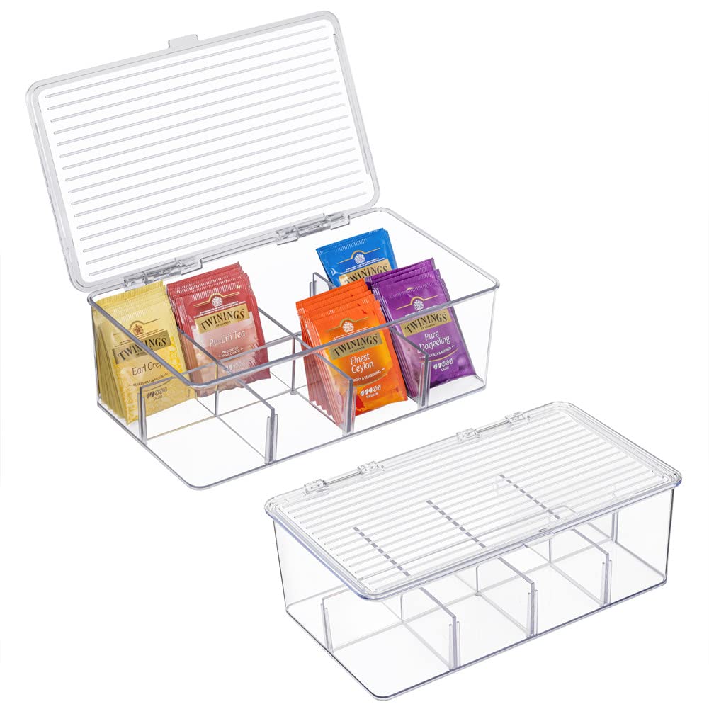 Photo 1 of 2 Pack Stackable Plastic Tea Bag Organizer, Clear Sugar Packets Storage Box with 8 Grids Compartments Divided, Tea Bag TB-001 TB-001