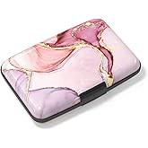 Atufsuat Credit Card Holder, Mini Aluminum Card Wallet RFID Blocking Slim Metal Hard Card Case for Women Men, Pink Marble
