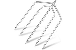 KOMCLUB Retractable Telescopic Pole Stainless Steel Fishing Gaffs Pole Rod Fork Hook with 5-Prong Harpoon 8mm Screw Capable Replaceable Harpoon Sea for Saltwater Hunting Fish Frog Mole