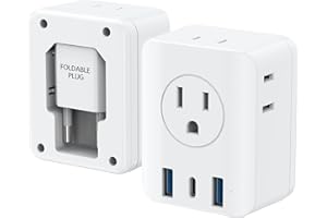 European Travel Plug Adapter, kakyanill 7-in-1 Foldable European Plug Adapter with 4 AC Outlets 3 USB Charging Ports, Type C Plug Adapters for Europe Spain Italy Germany France Travel