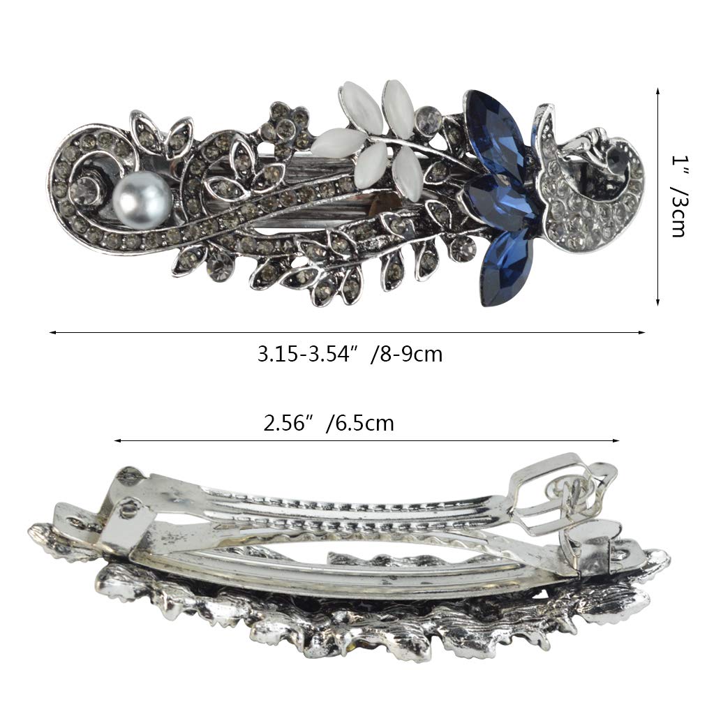 mifengda 5 Pieces Crystal Rhinestones Hair Barrettes Fashion Girls Small Crystal Hairpins Flower Butterfly French Clip Vintage Hair Clips Bridal Wedding Hairpins Jewelry Accessory for Women or Girls