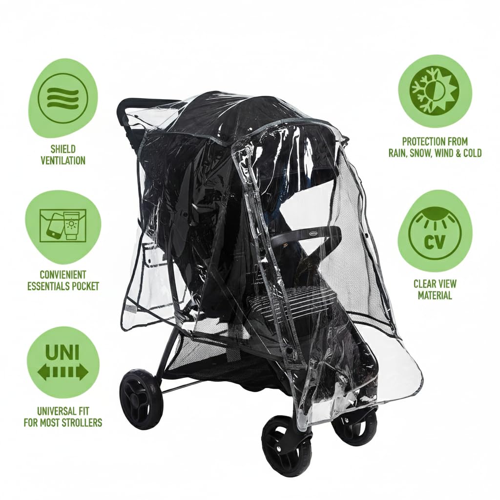 Safe-O-Kid® Waterproof Rain Cover, Wind Shield Cover for Baby Pram/Strollers, Transparent 4