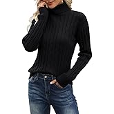 Esobo Women's Classic-fit Lightweight Cable Long Sleeve Mockneck Loose Casual Sweater Jumpers