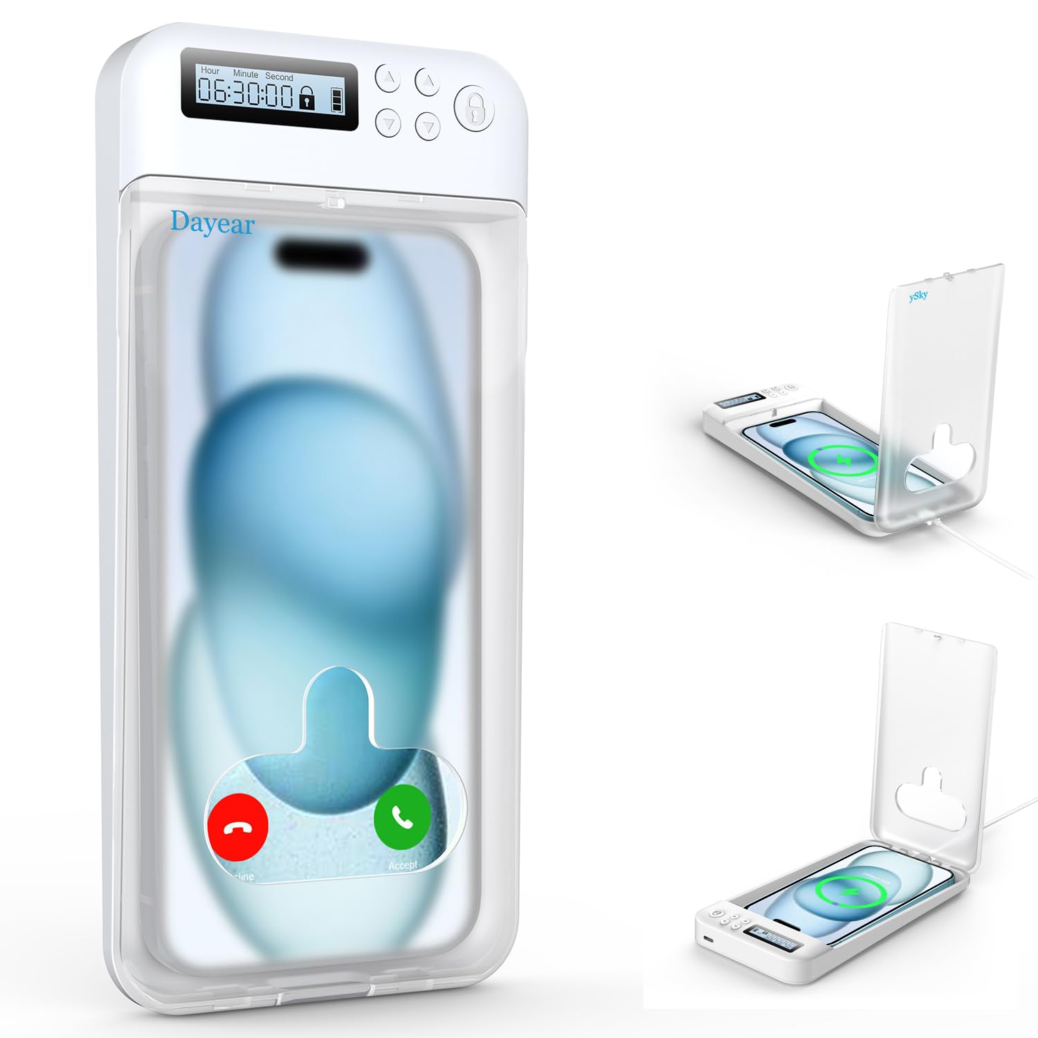 Dayear Phone Lock Box,Self-Control Safe Timed Locker Box, Phone Jail Help Kids/Adults Prevent Phone Addiction (Max6.7Inch)/Crystal