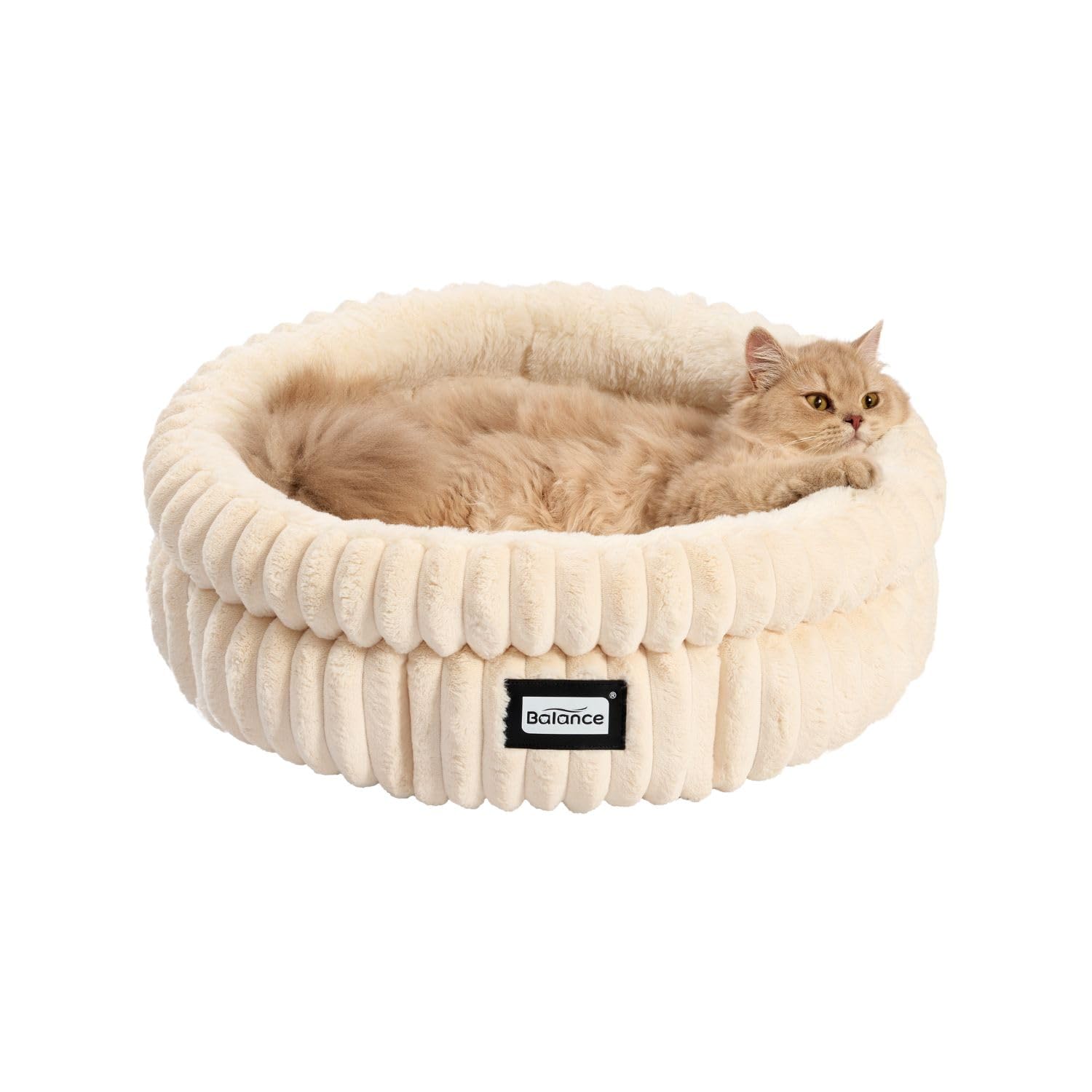 Photo 1 of BALANCE Cat Bed Kitten Bed, Washable Round Cat Beds for Indoor Cats,Super Soft Plush Faux Fur Pet Bed for Puppy and Kitten with Anti-Slip Bottom