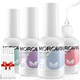 Morovan Dip Powder Liquid Set with Activator Base Top Coat and Dipping Powder Brush Saver 4pcs 0.5oz for Dip Nail Kit