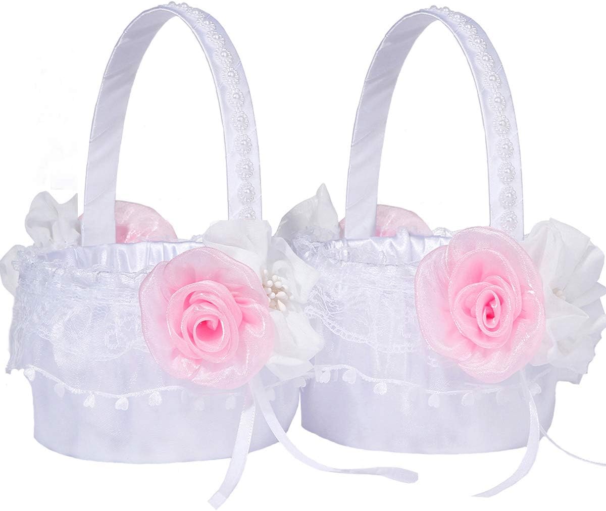 pink flower girl basket
