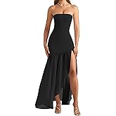 OQQ Women’s Strapless Maxi Dresses Bodycon Mesh Fishtail with Slit Wedding Guest Cocktail Party Evening Dress