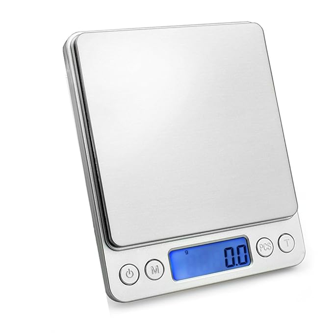 Hoosiwee Digitale Feinwaage, 3000g 0,1g Küchenwaage, Waagen, mit LCD Bildschirm, Edelstahl-Plattform, Tara-Funktion, Wiegen T