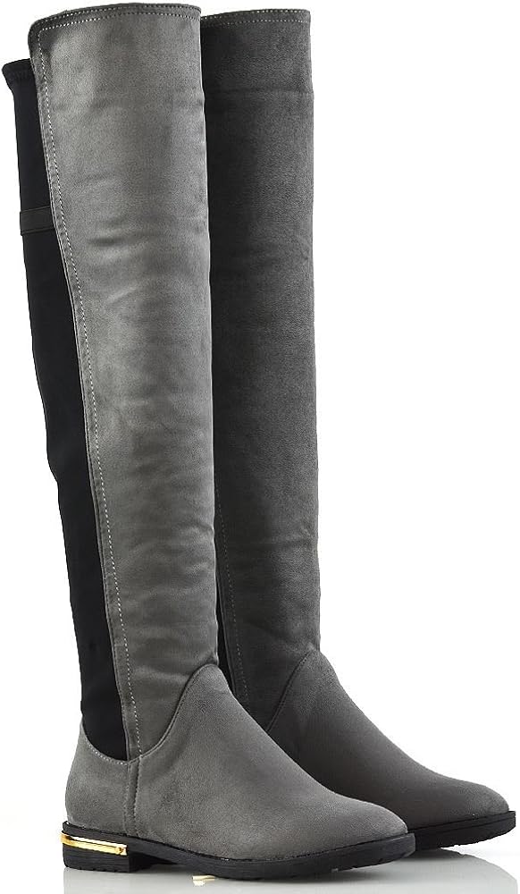 black knee high boots with gold trim
