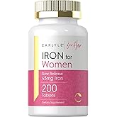 Carlyle Iron Supplement for Women | 200 Slow Release Tablets | Vegetarian, Non-GMO, Gluten Free Pills | for Her