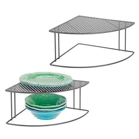 Amazon Com Mdesign Rustic Metal Corner Shelf 2 Tier Storage