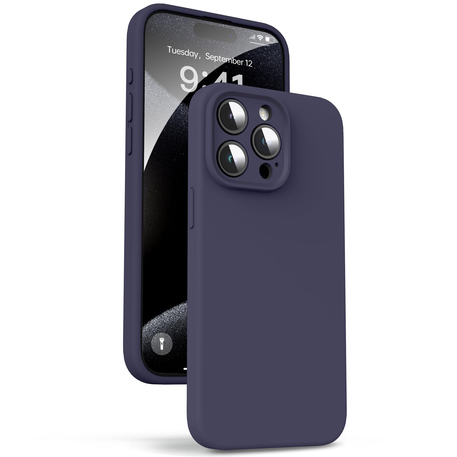 Supdeal Liquid Silicone Case for iPhone 15 Pro Max - [Camera All-Round Protection] [Soft Microfiber Lining Anti-Scratch] 4 Layer Full Covered Shockproof Gel Rubber Phone Case Cover, 6.7", Dark Purple
