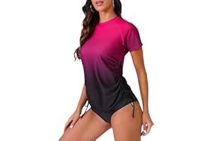 Bonneuitbebe Women Rash Guard UPF 50+ Short Sleeve Swim Shirts Quick Dry Printed SPF Shirts Beach Water Swimwear