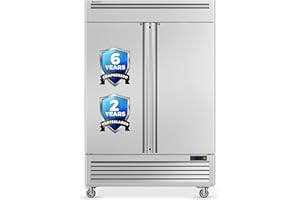 Coolski 54" W Commercial Freezer 2 Door, 49 Cu.Ft Fan Cooling Reach-In Stainless Steel Upright Freezer, -13 to -5℉, LED Light 8 Shelves, Auto Defrosting