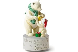 AIDLNS Christmas Polar Bear I Love You More Than Christmas-Theme Music Box, Handmade Sculpture Figurines Musical, Plays Silent Night Tune, Heartwarming Holiday Decoration for Family