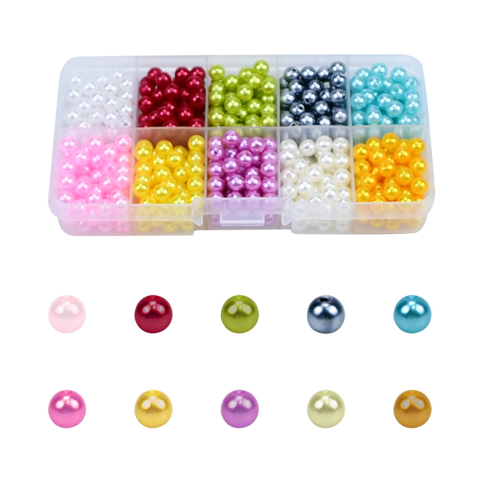 600PCS 10 Color 6mm Round Glass Pearl Beads With Case for Jewelry Making DIY Crafting Earring Necklace Bracelet Ring