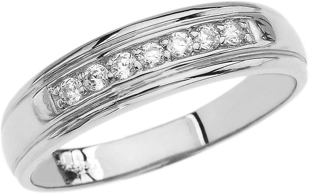 Amazon 10k ホワイトゴールド ダイヤモンド 結婚指輪 メンズ リング 通販