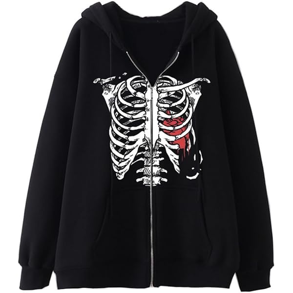 Aobiono Women Men Y2K Zip Up Hoodie Oversized Gothic Emo Grunge