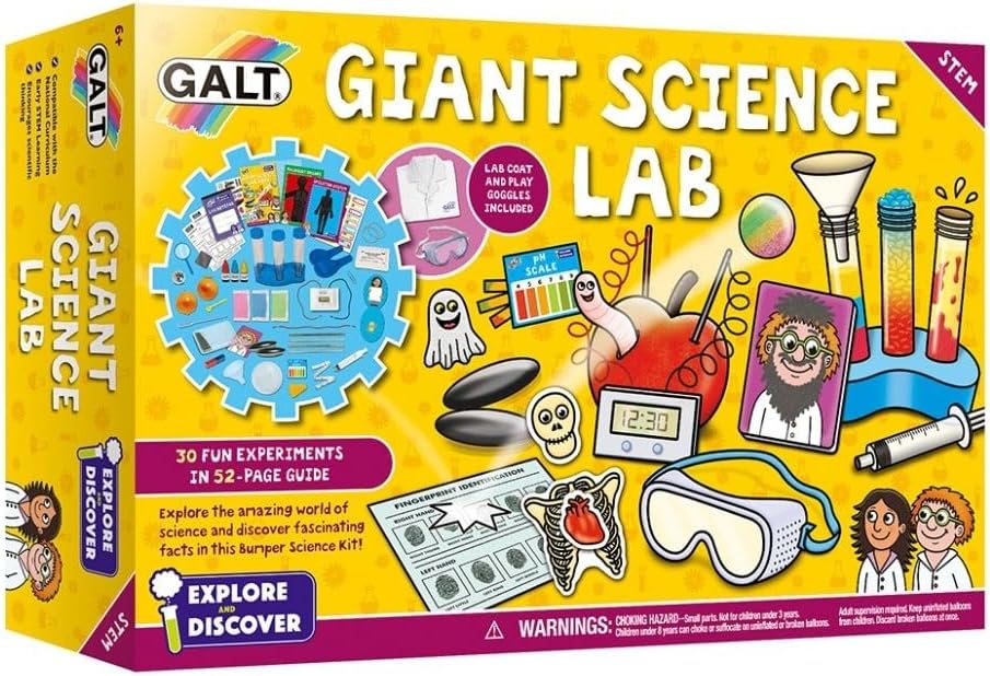 Galt Giant Science Lab XL STEM Experiments Kit Kids Ages 6+ w/ Lab Coat