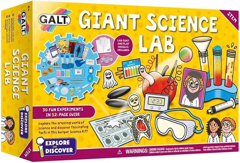 Galt Giant Science Lab XL STEM Experiments Kit Kids Ages 6+ w/ Lab Coat