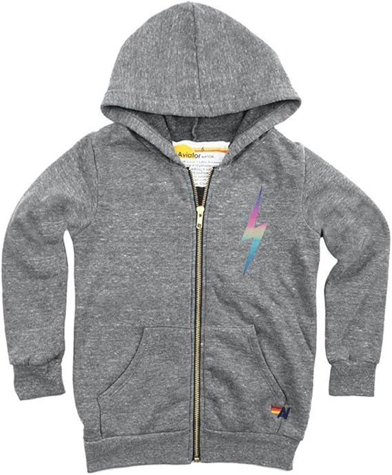 Amazon.com: Aviator Nation Classic Kids Bolt Print Zip Hoodie - Heather Grey/Rainbow Pink Size 
