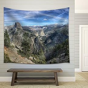 Mountain Panorama Peaks,Yosemite National Park, California,USA - Fabric Wall Tapestry Home Decor - 51x60 inches
