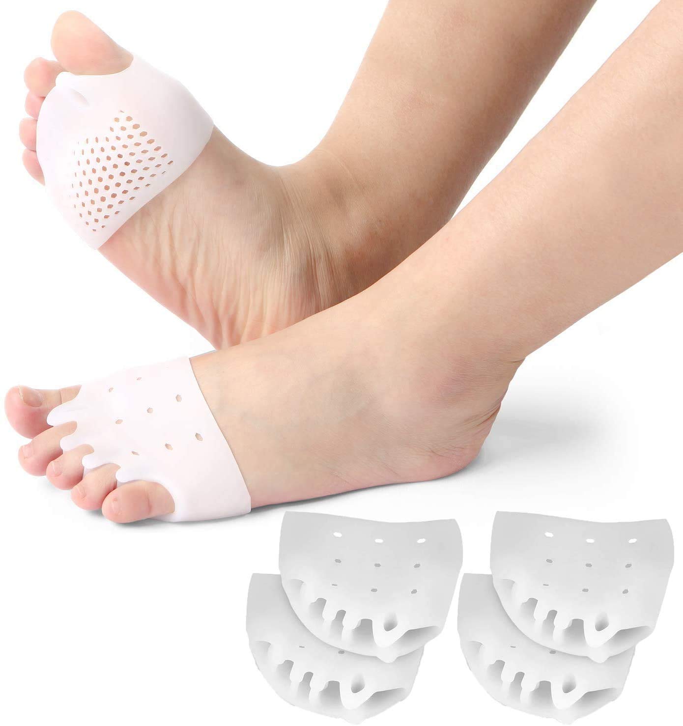 Toe Straighteners, Gel Toe Separator Foot Splint Support for Hallux Valgus, Overlapping, Hammer, Turf, Bent Toe Day and Night Pain Relief 4pcs (White)