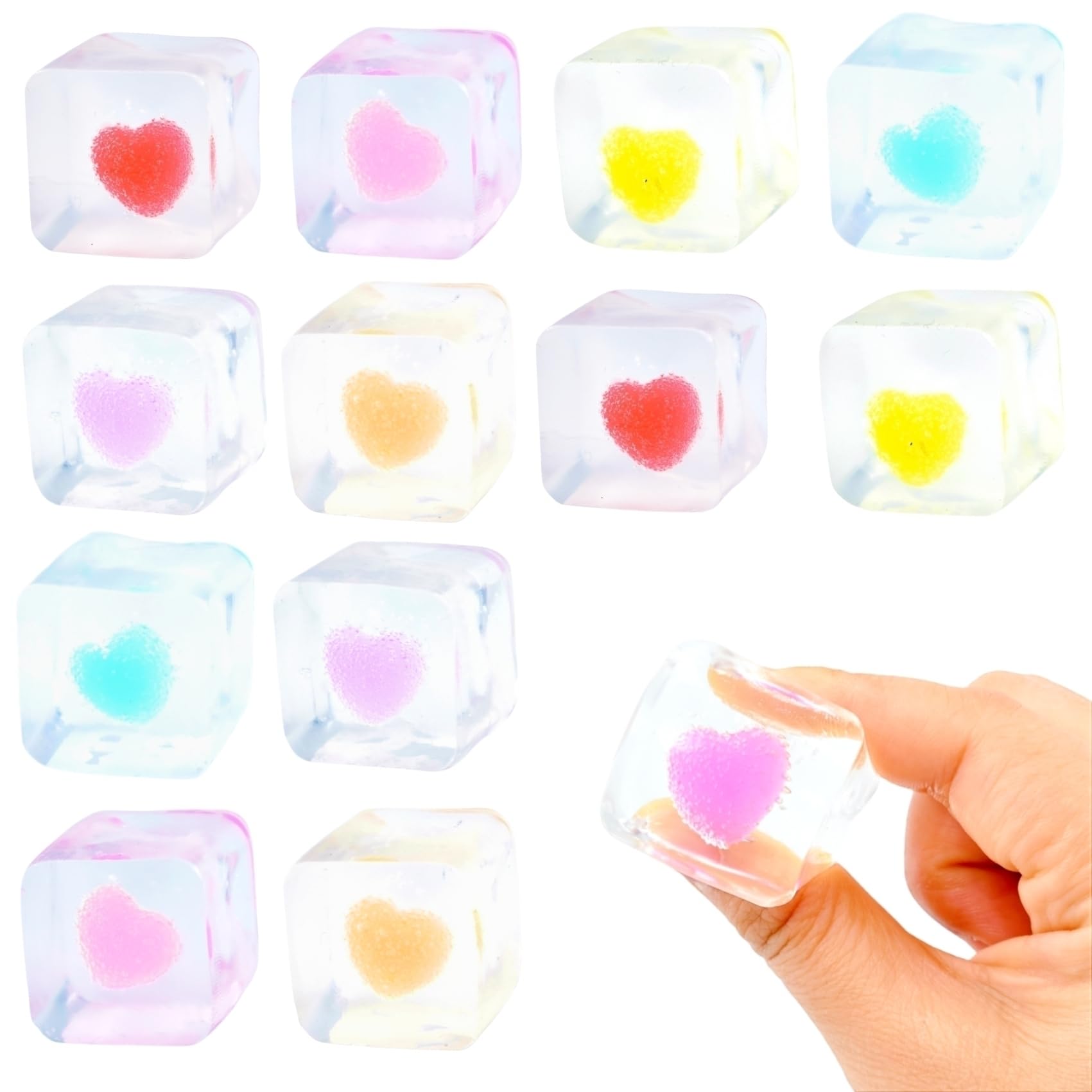 Photo 1 of 12 Pack Valentines Squishy Stress Cube Squeeze Toy, Sensory Stress Balls Fidget Toys for Adults Kids Class Valentine Day Card Gifts Bulk Valentine Party Favors