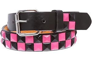 beltiscool Kids 1" Snap On Black & Fuchsia Checkerboard Punk Rock Studded Leather Belt