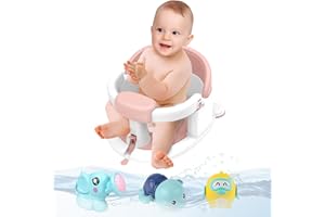 Inaya Baby Bath Seat for Babies 6 Months & Up, Non-Slip, Safe and Comfortable Bathub Chair for Sitting-Up, Ideal Open Design – Essential Bath Time Support (Pink)