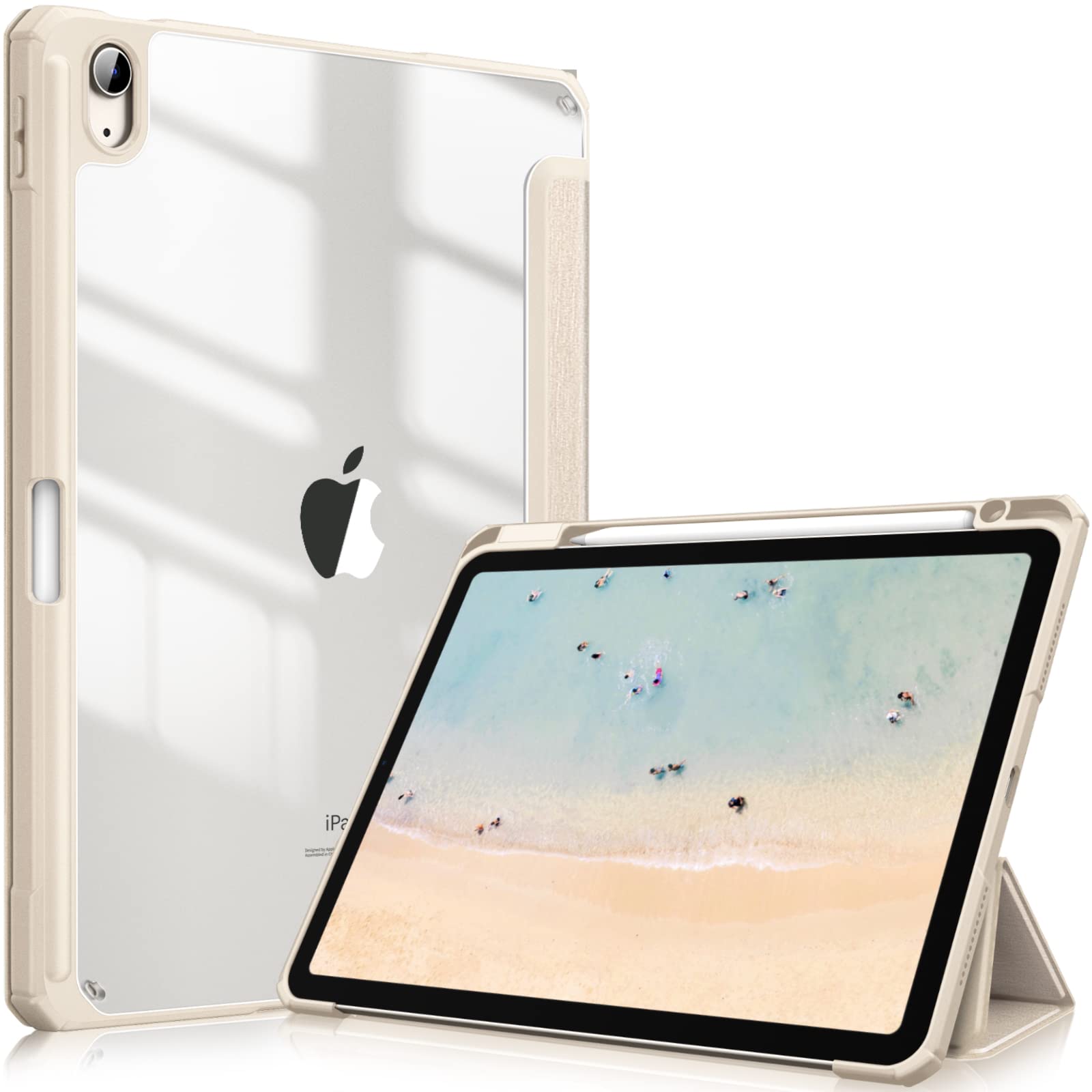 FINTIE Hybrid Case for iPad Air 11 Inch M4 (2026)/M3 (2025)/M2 (2024), iPad Air 5th/4th Generation (2022/2020) 10.9 Inch - Shockproof Slim Clear Acrylic Cover with Pencil Holder, Beige