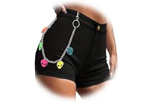 QFSH Colorful Alien Pants Chains Hip Hop Trouser Loop Chain Funny Jeans Chain for Women Men Pocket Wallet Chain