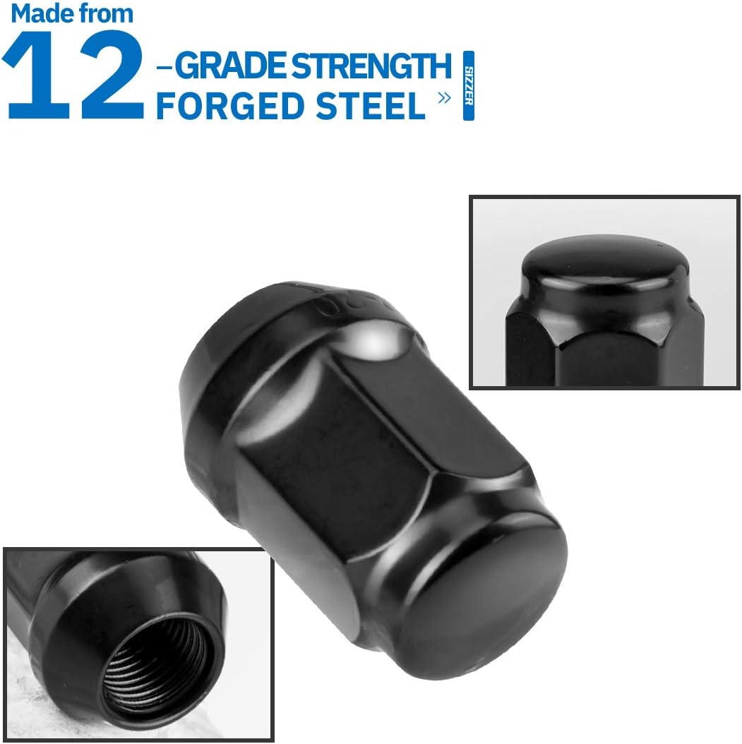 SIZZER Wheel Lug Nuts 1/2”-20 Thread Size 1.38” Long 3/4" Hex Tapered Seat Acorn Lug Nuts Black Finish, Set of 20: Automotive