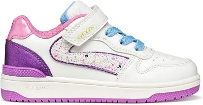 J WASHIBA Girl A Sneaker, White/DK Purple, 34 EU