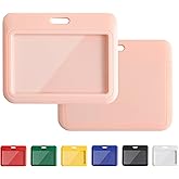 1 Pack Sliding Horizontal ID Badge Holder with Clear Window Pink ID Card Holder Protector Pouch for Office School ID Credit Cards Proximity Key Cards Driver’s Licenses and Passes