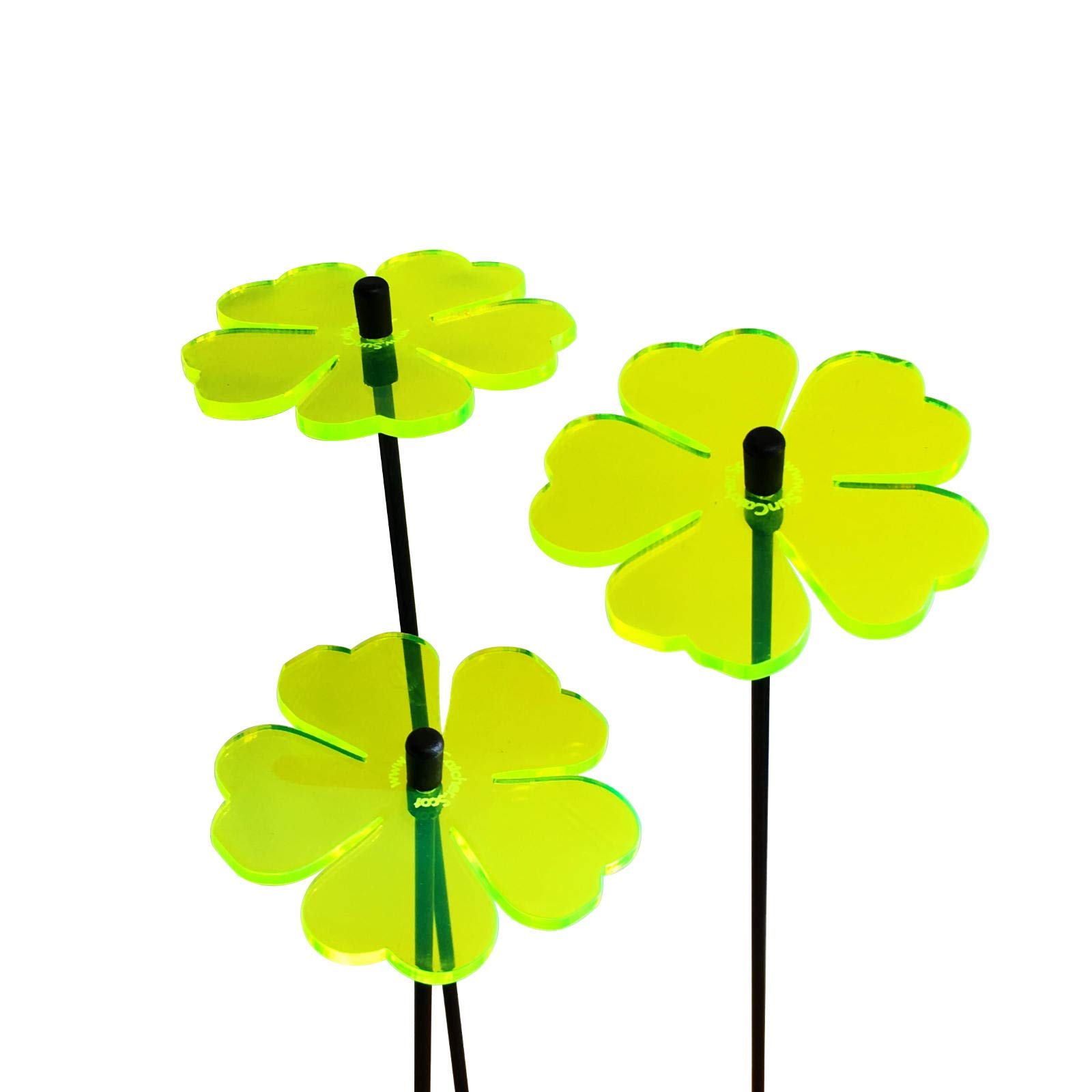 Sun Catcher Garden Decor Ornaments Double Blossoms Set of 3 Decorative Garden Stakes 25cm/10'' high Outdoor Accessory, Great Gardeners Gift, Colour:Green