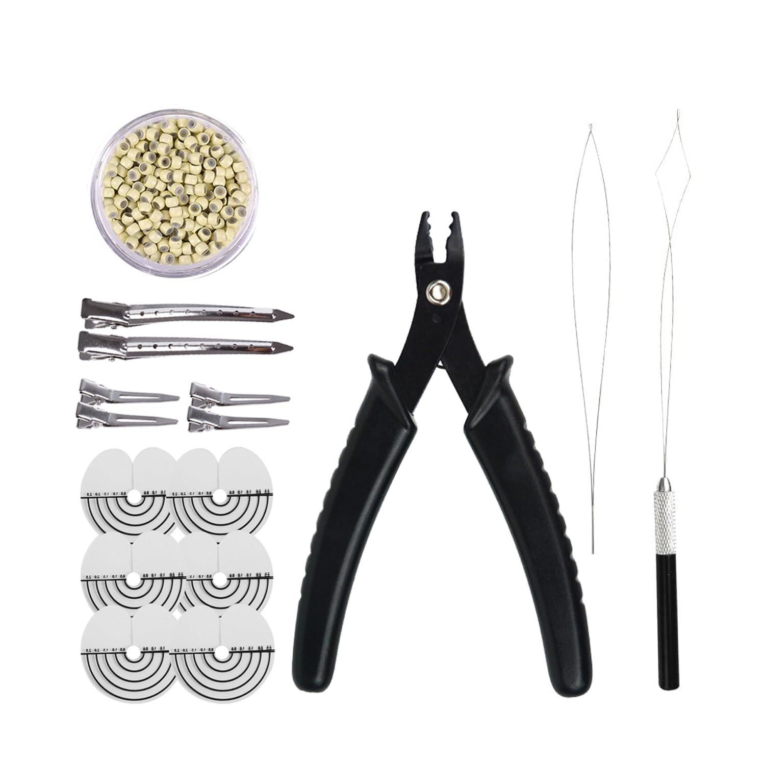 Hair Extensions Kit : 2 Holes Hair Pliers,500Pcs 3mm Silicone Hair Rings Beads, Pulling Needle and Loop Threader (Blonde)