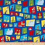 Dr. Seuss Celebrate Seuss Character Blocks Blue Fabric By The Yard