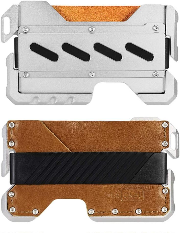 Dapper EDC Wallet-Genuine Leather, CNC Alum, RFID Blocking Card Bag Card Cases Money Organizers Brown A