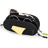 Tangoner Double Glasses Case Zipper Soft Lightweight Sunglasses Eyeglass Case with Carabiner Clip & Side Pocket for Travel