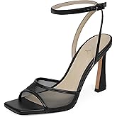 QIY Strappy Heels for Women Heeled Sandals Square Toe Heel Ankle Strap Stiletto Mesh High Heels Dress Shoes